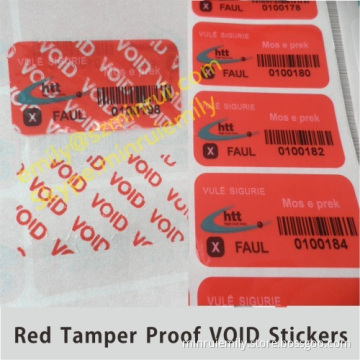 Custom Red Security Warranty Void Sticker With Custom Design And Barcode With Number, Self Adhesive Security Seal Labels 
